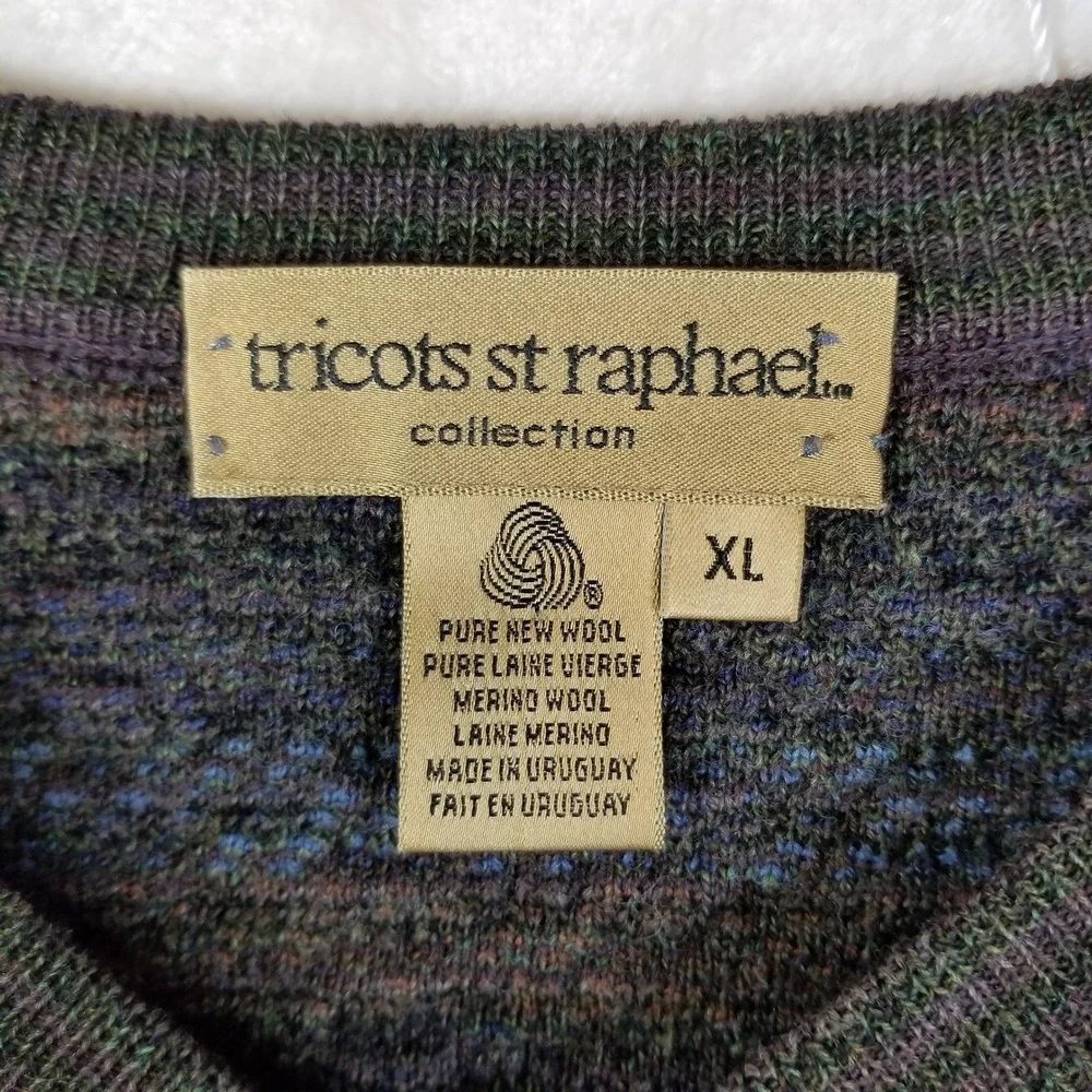Tricots St Raphael‎ Sweater Mens XL Multicolor Merino Wool V-Neck Textured Knit